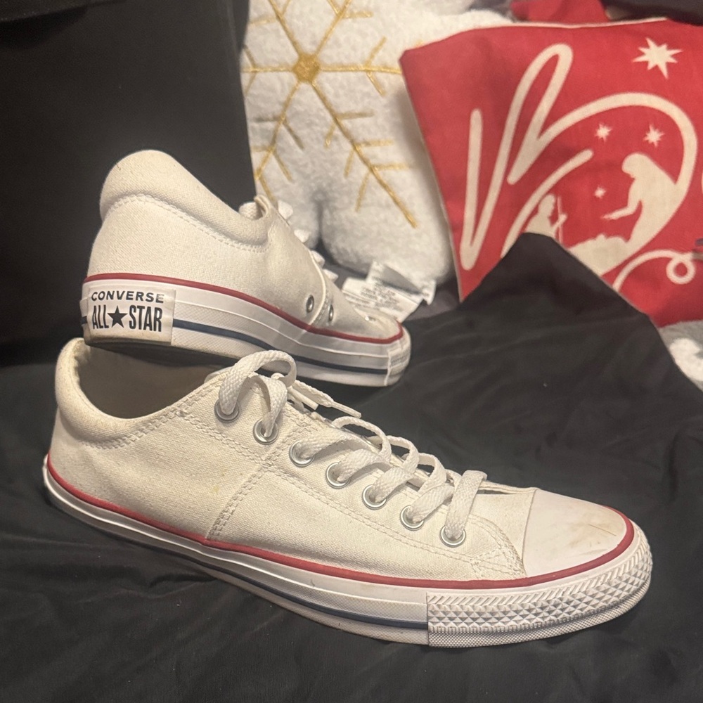 Converse White Low-Top Sneakers with Red Trim